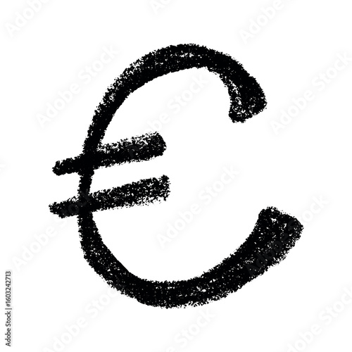 Hand drawn euro currency symbol. Brush stroke doodle. Single element for design
