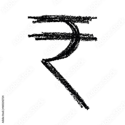 Hand drawn rupee currency symbol. Brush stroke doodle. Single element for design