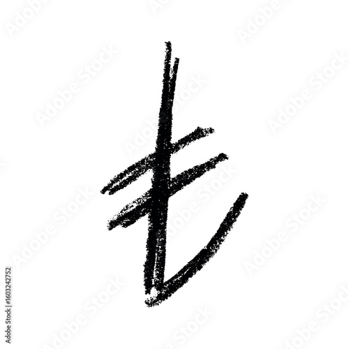 Hand drawn turkish lira currency symbol. Brush stroke doodle. Single element for design