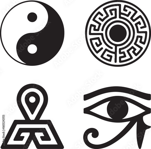Yin Yang Maze Eye Location Marker Symbols taoism balance