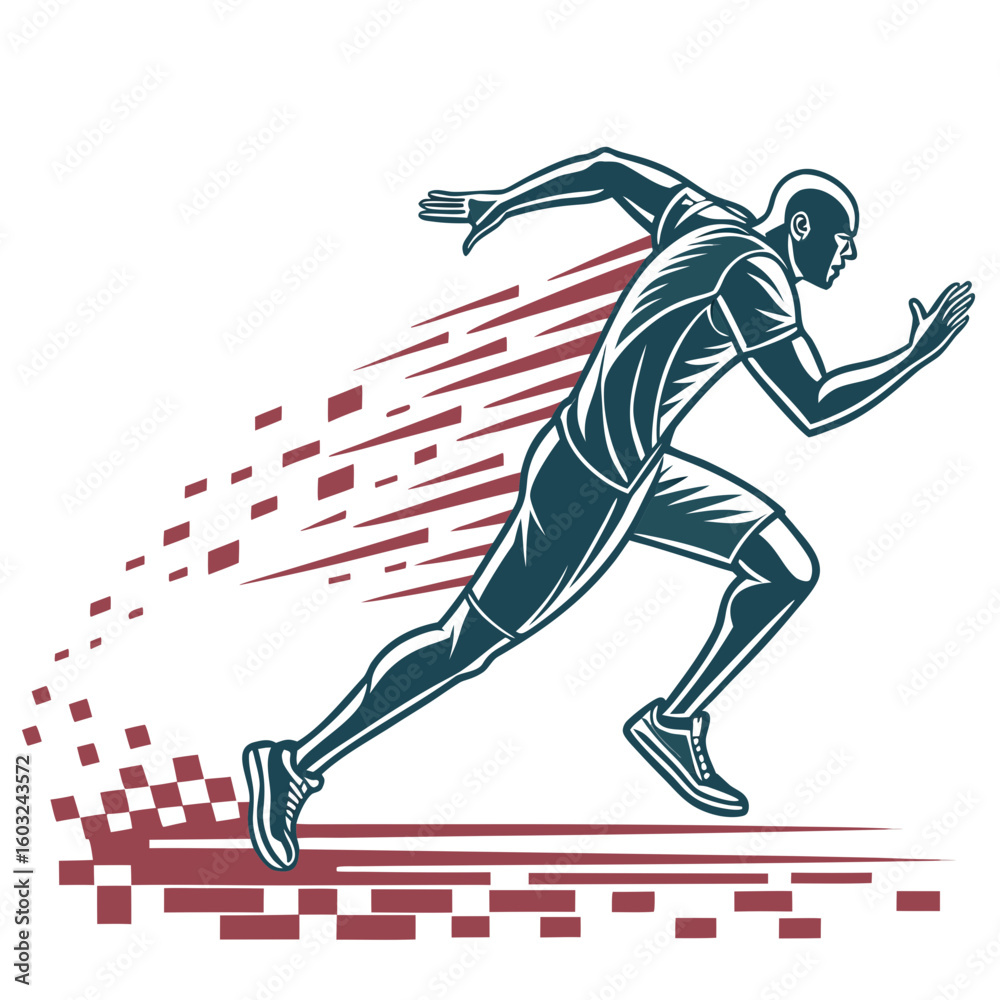 Obraz premium Swift Strides: A dynamic illustration of a runner in full stride, evoking the energy and speed of athletics.