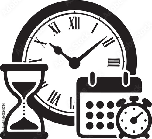 Clock hourglass calendar and alarm clock icons time