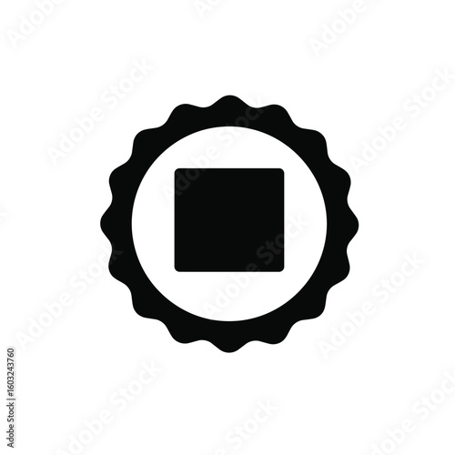 Black square within a scalloped circle icon white