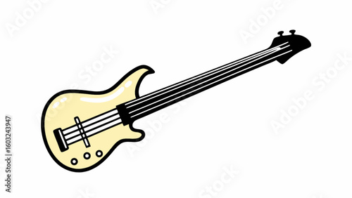 A vibrant yellow bass guitar illustration with bold black outlines on a white backdrop perfect for musicthemed designs