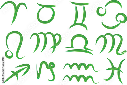 green abstract texture outline creative zodiac signs collection