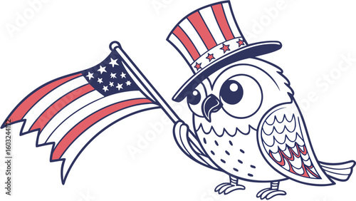 An adorable Owl with a Shy vibe and a Founding Spirit Presidents’ Day theme – SVG style