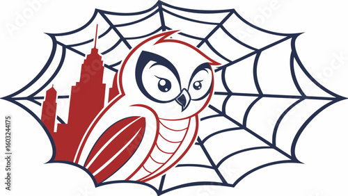 SVG art: A Bashful Owl in a Spider web vibe, tinted with Web-Slinger Vibes tones