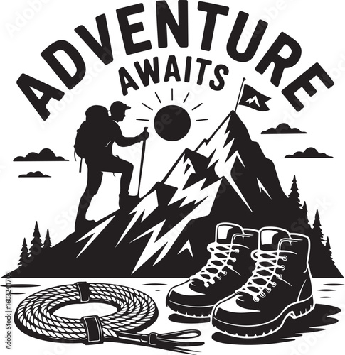 Hiker reaching mountain peak with gear summit adventure