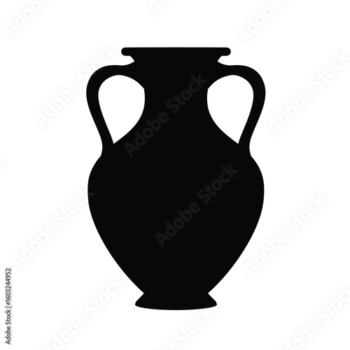 Black amphora silhouette with twin handles vase ancient
