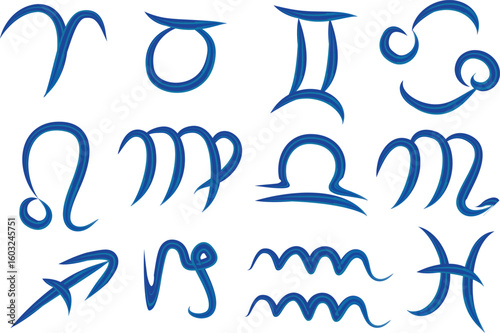 dark blue abstract texture outline creative zodiac signs collection
