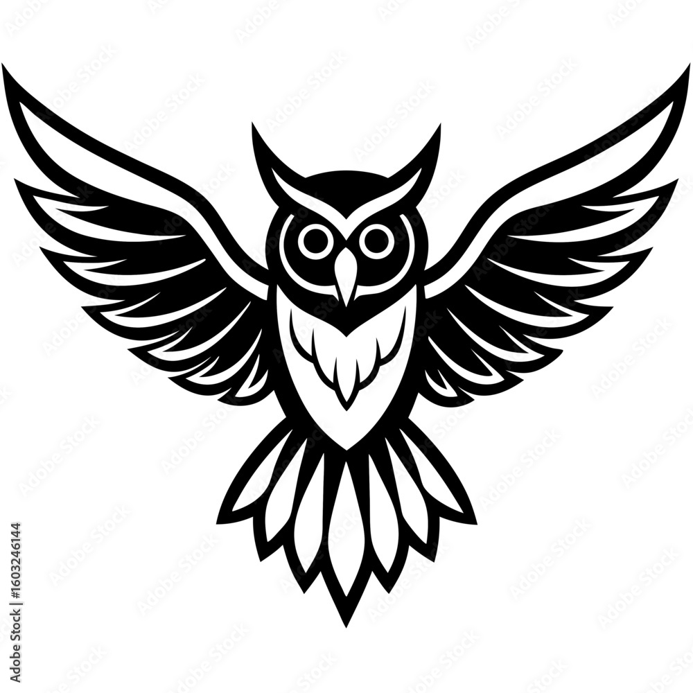 Obraz premium Abstract Owl Logo Vector Sharp Line Silhouette for Tattoo Art, Emblem, and Sticker Design