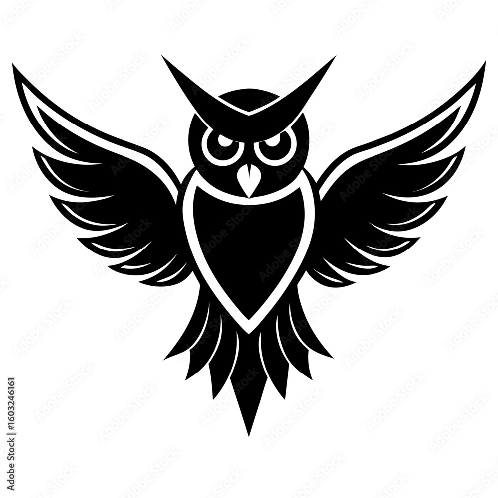 Obraz premium Minimalist Owl Silhouette Vector Clean Bird Graphic for Modern Logos, Prints & Branding