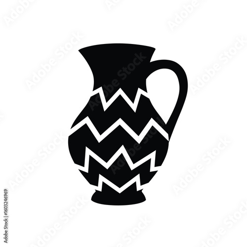 Tribal zigzag pitcher silhouette vessel black