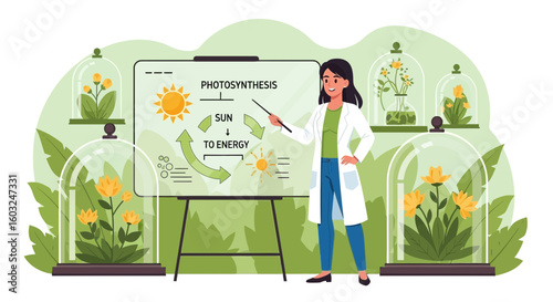 Scientist Explaining Photosynthesis Process Using a Diagram Presentation