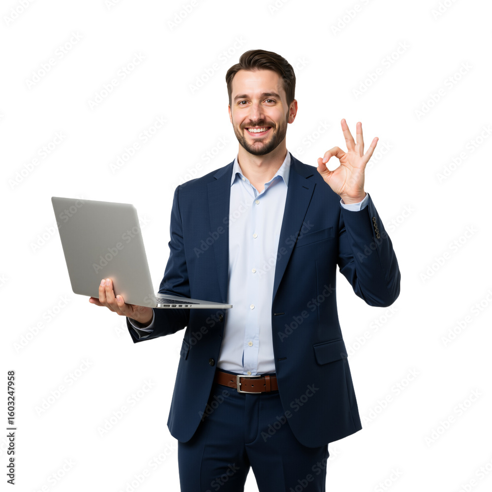 Professional with Laptop: Approval, Positivity, and Tech Confidence Professional with Laptop: Approval, Positivity, and Tech Confidence