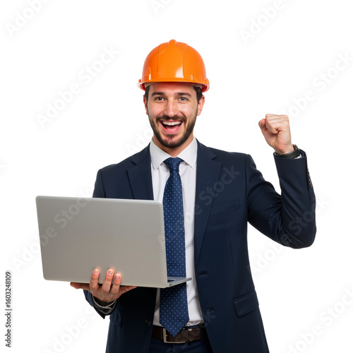 Wallpaper Mural Construction Pro with Laptop: Tech-Savvy, Confident, and Triumphant Torontodigital.ca