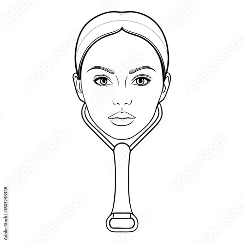 Facial roller with a woman's face illustration in minimalist style  