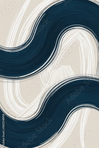 Bold Blue Swirl Abstract Brush Composition

