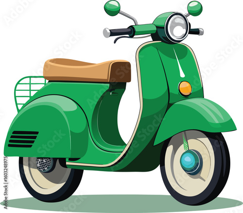 Classic green vintage scooter with tan seat and chrome accents