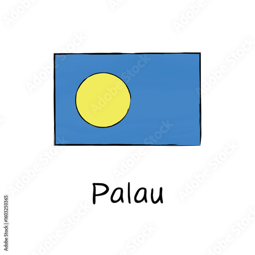 Hand-drawn vector doodle of the national flag of Palau. Simple and minimal cartoon style. Great for geography lessons, travel graphics, infographics, and cultural or political design.
