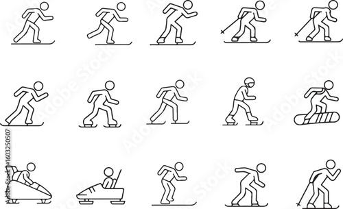 Winter sports vector icon pack, Olympic activity symbols, skiing and skating graphics, cold season sport illustrations, perfect for web, infographic, editorial, and app use