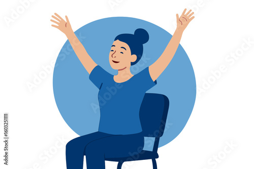 A cheerful young woman begins her day with a morning stretch, embodying a carefree and positive attitude towards her body and overall well-being