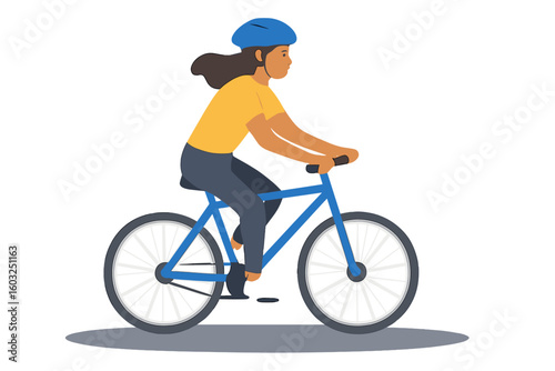 Vector illustration depicting a woman cycling, representing a healthy lifestyle
