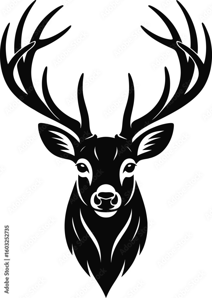 Fototapeta premium Majestic stag head with large antlers deer silhouette