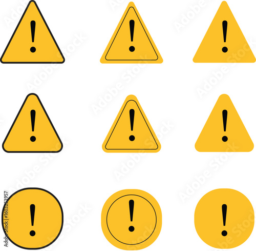 Yellow warning signs attention needed vector set