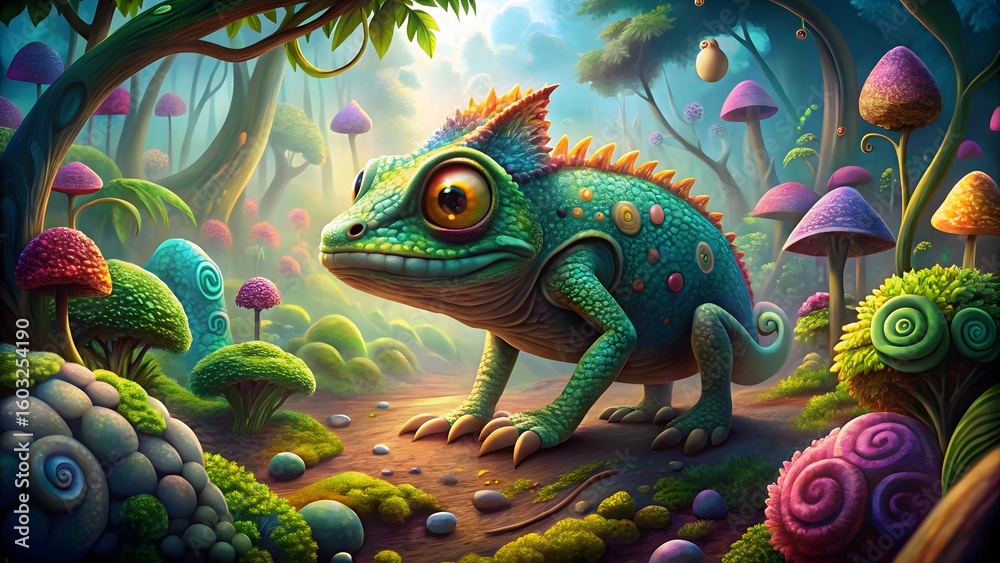 Obraz premium Fantasy Chameleon in Enchanted Forest