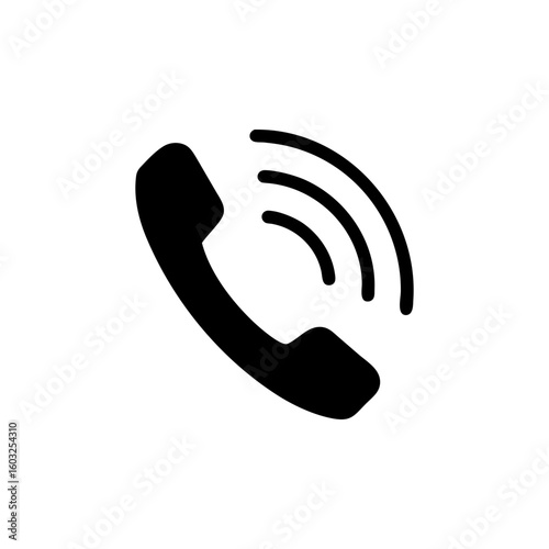 Black silhouette of a ringing telephone handset with sound waves