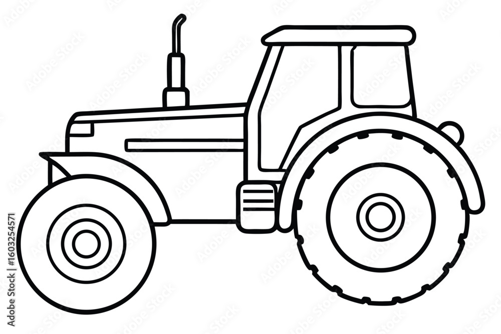 Outlined Tractor Vehicle with Large Tires and Cabin for Agricultural or Farming Coloring Book Outlined Tractor Vehicle with Large Tires and Cabin for Agricultural or Farming Coloring Book