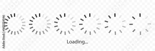 loading buffering symbol set isolated on transparent background. Load status icon set. Download Upload circle. Grey colors transition. Great for website, mobile app, interface, UI design, infographic