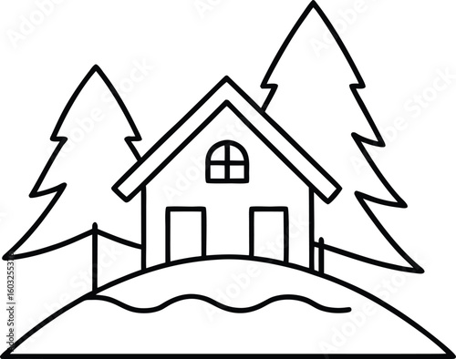 hillside summer cabin line art