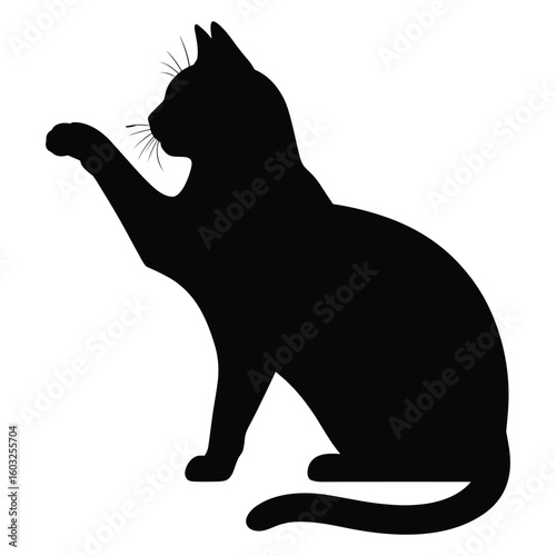 Playful black cat reaching out with paw silhouette