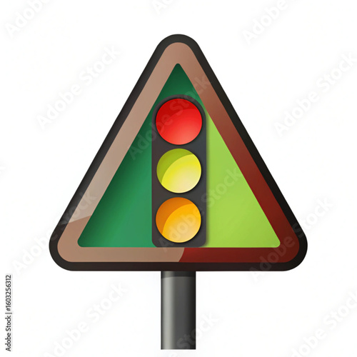 Warning sign indicating traffic light ahead in a road environment during daytime Traffic light icons Vector illustration isolated on white background
