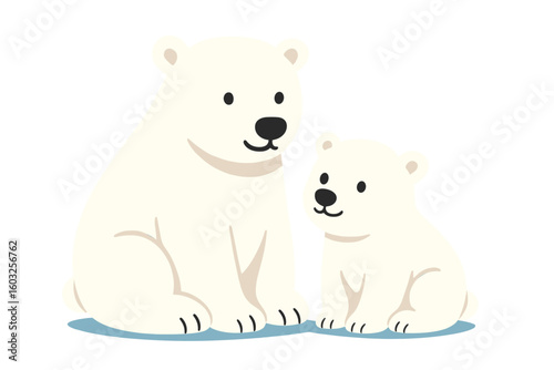 Create a picture of a mother polar bear and her cub in a snowy setting for Mother's Day