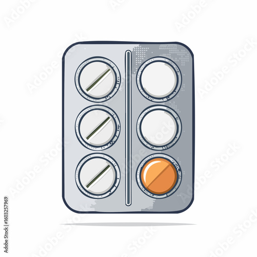 Pill blister pack – Medicine strip with half the pills already used.
