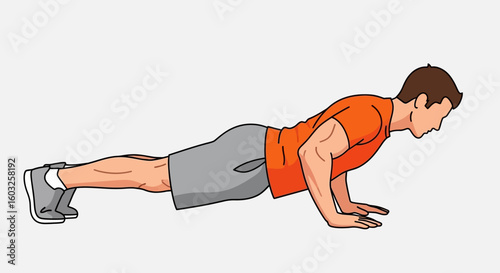 Vector illustration of a fit man performing a push-up exercise. A concept for fitness, bodyweight training, and calisthenics.