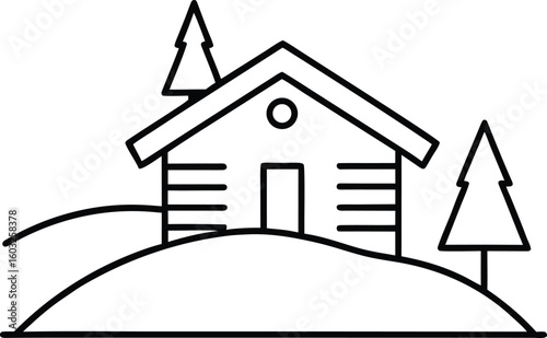 hillside summer cabin line art