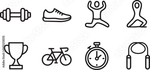 Fitness and sports icons representing healthy lifestyle and exercise