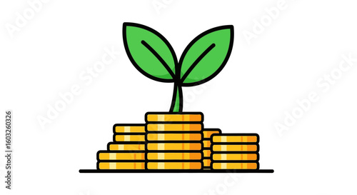 Growing Investment Sprout Emerging from Gold Coin Stack Representing Financial Growth