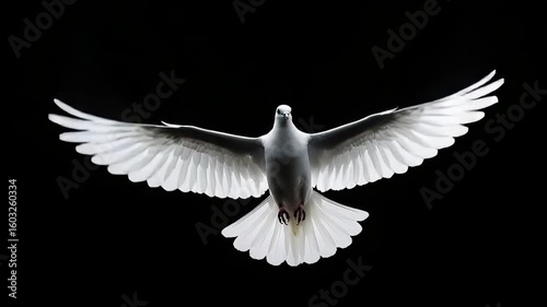 Dramatic shot of a white dove in flight against a transparent background