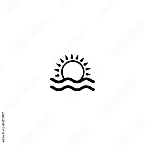 Sun and sea water icon flat vector design.