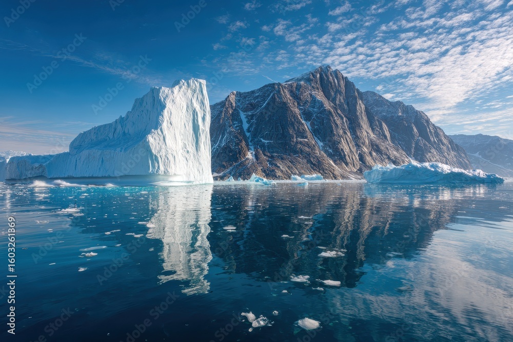 Fototapeta premium Iceberg melting and water flowing into the sea near Greenland stunning glaciers before climate change impacts Icefjord and global warming