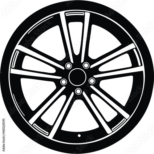 Stylish Black and White Car Wheel Rim Design, Automotive Alloy Wheel, Spoke Pattern
