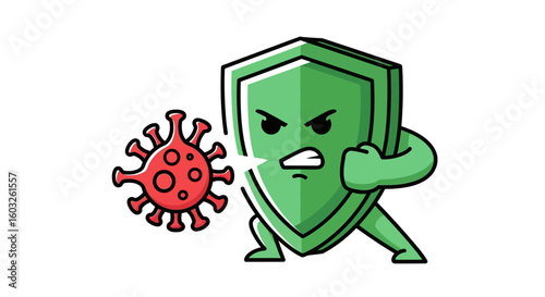 Immune System Strength Shield Against Viral Threats – Cartoon Illustration