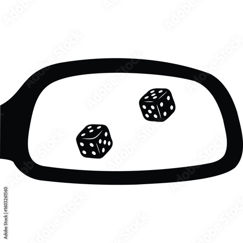 Car Side Mirror Dice Reflection, Black & White Graphic
