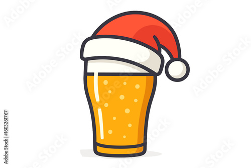 A humorous Christmas message featuring a hand-drawn beer mug and Santa's hat, suitable for use on greeting cards, t-shirts, flyers, and posters