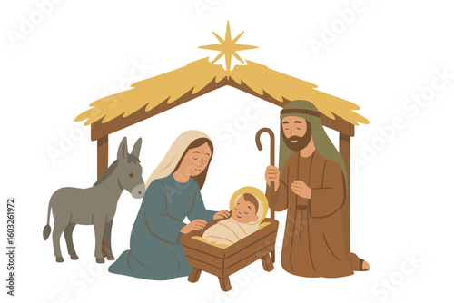 Christmas Nativity Scene, depicting the adoration of the Three Wise Men in the desert, for a greeting card banner background